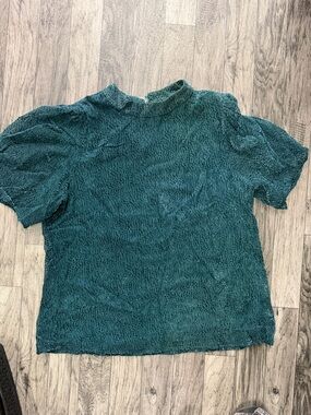 Maurices Teal Short Sleeve velvet burnout Blouse